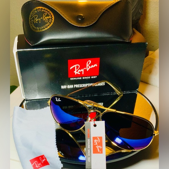 ️‍”HOST PICK” Ray Ban RB3025 Aviator Gold Blue Lens Sunglasses NWT🔥 - Picture 2 of 4